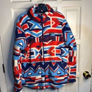Columbia’s West End Full Zip Red, Lily Print Fleece Jacket Size XL